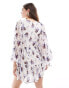 ASOS DESIGN lace trim plunge batwing mini dress with pep hem in white floral dobby