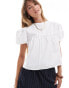 ASOS DESIGN tie back puff sleeve smock top in white