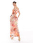 ASOS DESIGN satin asymmetric shoulder maxi dress with cut out detail in overscale floral print