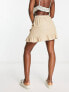 Vero Moda linen touch frill wrap mini skirt in beige