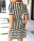 Women's Striped Plunging Collared Puff Sleeve Mini Beach Dress