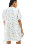 Glamorous bow tie back mini smock dress in blue daisy floral