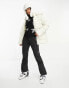 Threadbare Ski cinched waist hooded puffer coat with faux fur trims in ecru