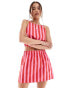 ASOS DESIGN cotton mini skirt co-ord in pink and red stripe