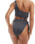 ASOS DESIGN one shoulder cut out swimsuit with tie detail in slate grey