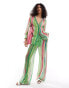 Mango stripe co-ord beach trousers in green and pink