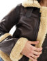 Superdry faux shearling crop jacket in dark brown