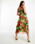 Hope & Ivy frill sleeve midaxi dress in green and red floral