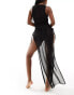 ASOS DESIGN beach sleeveless mesh maxi dress with high splits in black