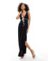 ASOS DESIGN linen blend contrast maxi dress in black