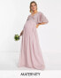 Beauut Maternity Bridesmaid emellished bodice maxi dress with flutter sleeve in frosted pink