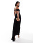 ASOS DESIGN bardot maxi dress with open back and train detail in black