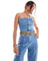 ASOS DESIGN strapless denim jumpsuit in midwash blue