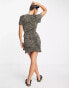 ASOS DESIGN plisse short sleeve ruffle wrap mini dress in brown leopard print