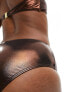 South Beach high waist high leg bikini bottom in brown metallic