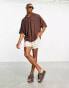 ASOS DESIGN oversized revere polo shirt in brown texture