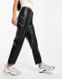 Mango cropped faux leather cigarette trousers in black