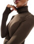 Threadbare Tall roll neck long sleeve bodysuit in chocolate brown