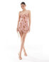 ASOS DESIGN corset bias mini dress with lace insert in vintage pink floral print