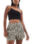 Pieces floaty shorts in beige animal print