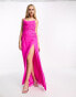 Hope & Ivy cowl neck embellished maxi dress in bright pink