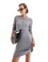 Object knitted henley mini dress in medium grey melange