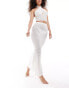 In The Style exclusive crochet knit textured fishtail maxi beach skirt co-ord in cream