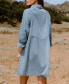 Women's Light Blue Denim Collared Button Up Mini Shirt Beach Dress