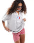 ASOS DESIGN v neck oversized t-shirt with all over hotfix with france football graphic in grey marl