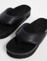 Monki padded PU thong sandal with wide straps in black