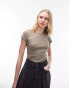 Topshop lace pointelle longline tee in khaki