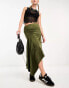 COLLUSION studios asymetric satin skirt co-ord in khaki