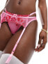 New Look lace heart embroidered suspender belt in pink