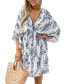 Women's Romantic Floral Dolman Sleeve Mini Beach Dress