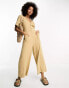 ASOS DESIGN jersey button front chuck on jumpsuit in mocha