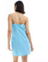 ASOS DESIGN one shoulder split strap linen mini sundress in bright blue