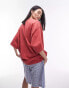 Topshop acid wash v neck oversized tee in red