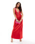 Miss Selfridge satin lace trim maxi dress in red