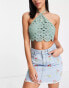 Miss Selfridge floral embroided denim skirt in mid wash