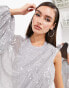 ASOS EDITION one sleeve cut out detail maxi dress in silver sequin