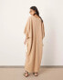 ASOS EDITION jersey v neck oversized jumper dress with contrast tie detail in camel