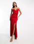 AX Paris thigh split gold chain strap detail slinky maxi dress in red