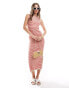 Object knitted tank maxi dress with side splits in red and stone stripe