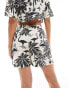 Noisy May high waist loose fit short co-ord with palm print in cream