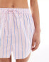 ASOS DESIGN cotton short co-ord in pink and blue stripe