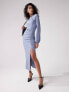 ASOS DESIGN textured long sleeve midi dress with asymmetric neck in washed denim blue