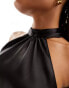 New Look satin high neck sleeveless top in black