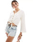 JDY tie front v neck shirt in cream