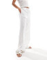 Cotton On drawstring straight leg trousers in white linen