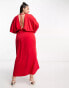 ASOS DESIGN Curve Exclusive satin batwing midaxi dress with split skirt in red